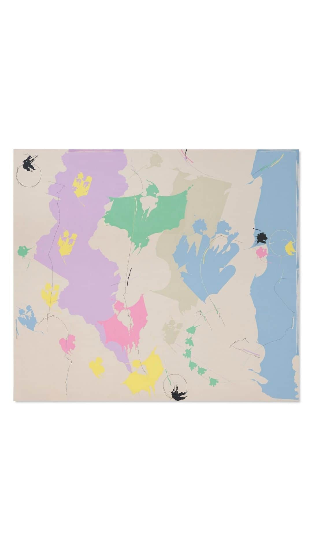 クリスティーズのインスタグラム：「Maysha Mohamedi’s ‘Too Young to Go Steady’  Donated by the artist to benefit land conservation in the United States with the artist-founded nonprofit, Art into Acres, ‘Too Young to Go Steady’ will support community-led biodiversity conservation efforts and receive 200% in matching funds. #MayshaMohamedi’s practice of abstraction is specific to her life in Los Angeles in the 21st century; the artist creates an immersive sense of illimitability while inviting the viewer to visualize and adapt their own sense of the abstract world.  ‘Too Young to Go Steady,’ by @mayshamohamedi will be offered during our Post-War and Contemporary Art Day sale.  Post-War and Contemporary Art Day sale | 12 May | New York」