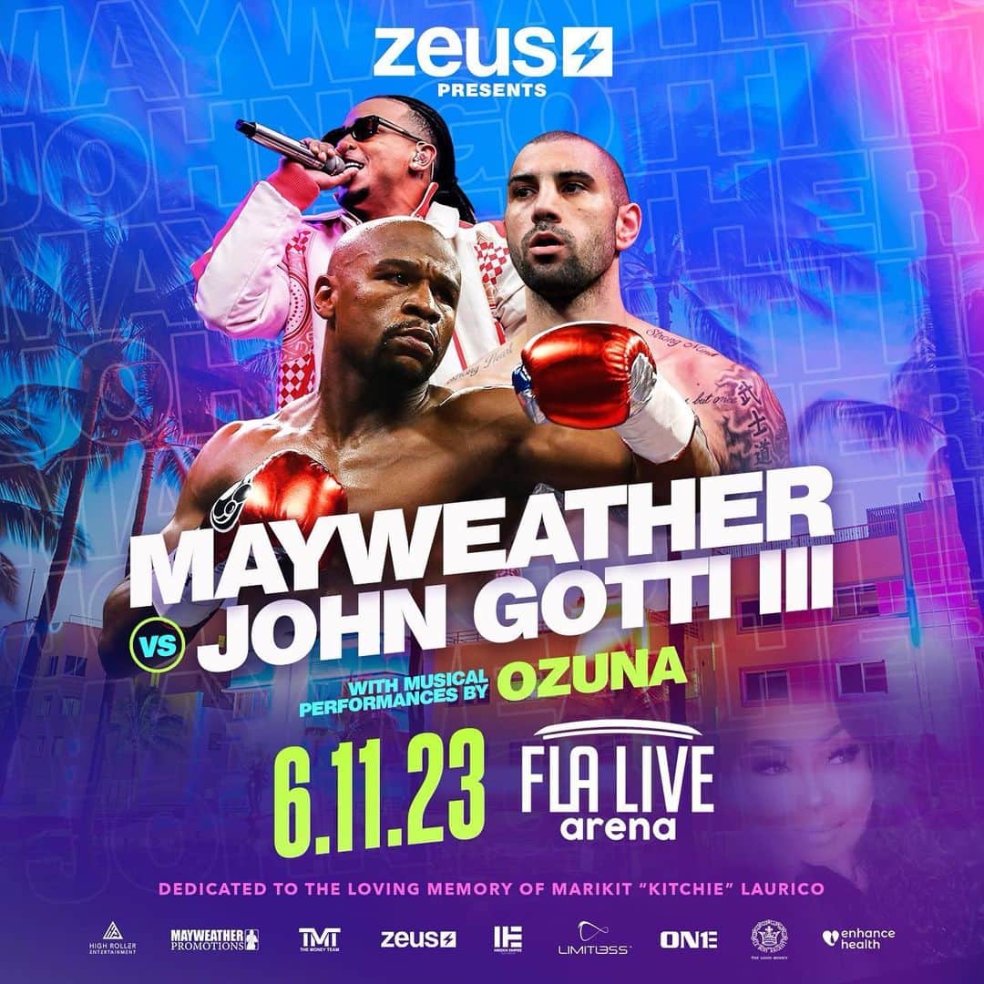 フロイド・メイウェザー・ジュニアのインスタグラム：「June 11th I will be participating in another exhibition versus John Gotti III in Miami. This event will include Live musical performances and great boxing. I want to see everyone there!!」
