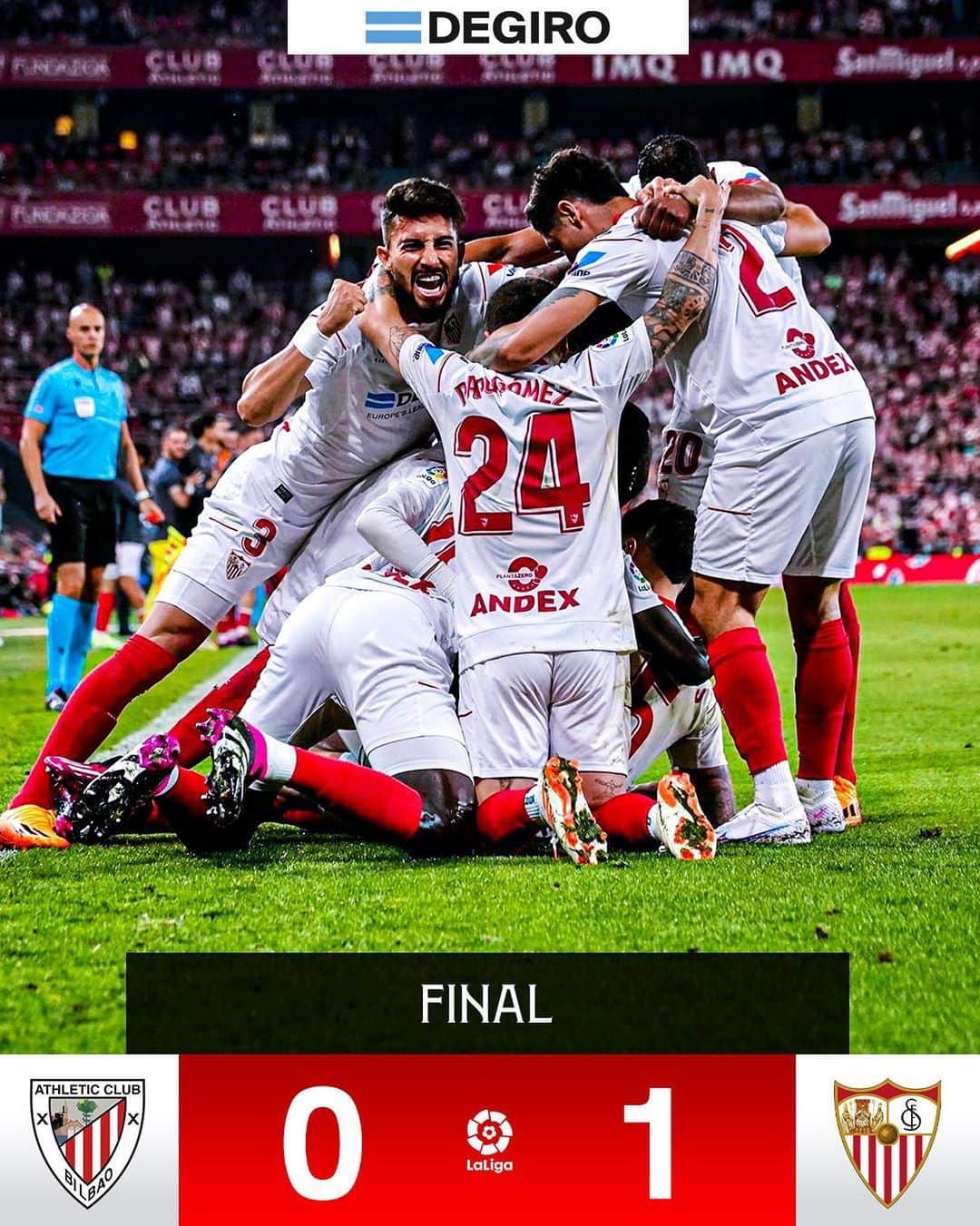 セビージャFCのインスタグラム：「🚨 ¡FINAL! ⏹️  😍 ¡Este SEVILLA sigue sumando de TRES en TRES! 👏🏻   #AthleticSevillaFC #WeareSevilla #NuncaTeRindas」