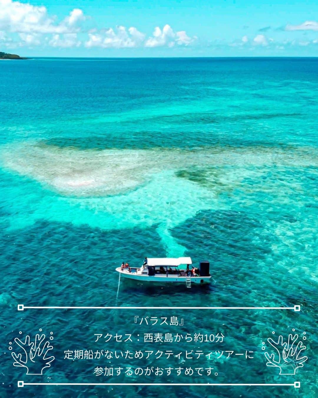 タビジョさんのインスタグラム写真 - (タビジョInstagram)「他のスポットはここから👉@tabi_jyo  八重山諸島 『バラス島』 本日の #タビジョ は ／ @mi1_moonstagram さんの投稿をシェア💛💙 ＼  ☻︎☻︎✈︎✈︎✈︎✈︎✈︎✈︎✈︎✈︎✈︎✈︎☻︎☻︎  奇跡の島と呼ばれる『バラス島』 みなさんご存知ですか？💙 サンゴの欠片が堆積してできた島で 海も透明度が高くとても綺麗です🪸✨ ウミガメも夏は会える確率が高くなるようなので 一緒に泳いでみたいですね🥰🐢  ☻︎☻︎✈︎✈︎✈︎✈︎✈︎✈︎✈︎✈︎✈︎✈︎☻︎☻︎  @tabi_jyo アカウントでは旅先の新たな魅力を発信中✨ スポットや写真の撮り方の参考におすすめ💛 レポーター募集などはアカウントから配信しているよ👭 気になる方はフォローしてね🌈  #タビジョ #旅行 #tabijyo #国内旅行 #tabijyomap_japan #八重山諸島 #バラス島 #ウミガメ #シュノーケル #西表島 #石垣島 #奇跡の島 2日前」4月28日 19時05分 - tabi_jyo
