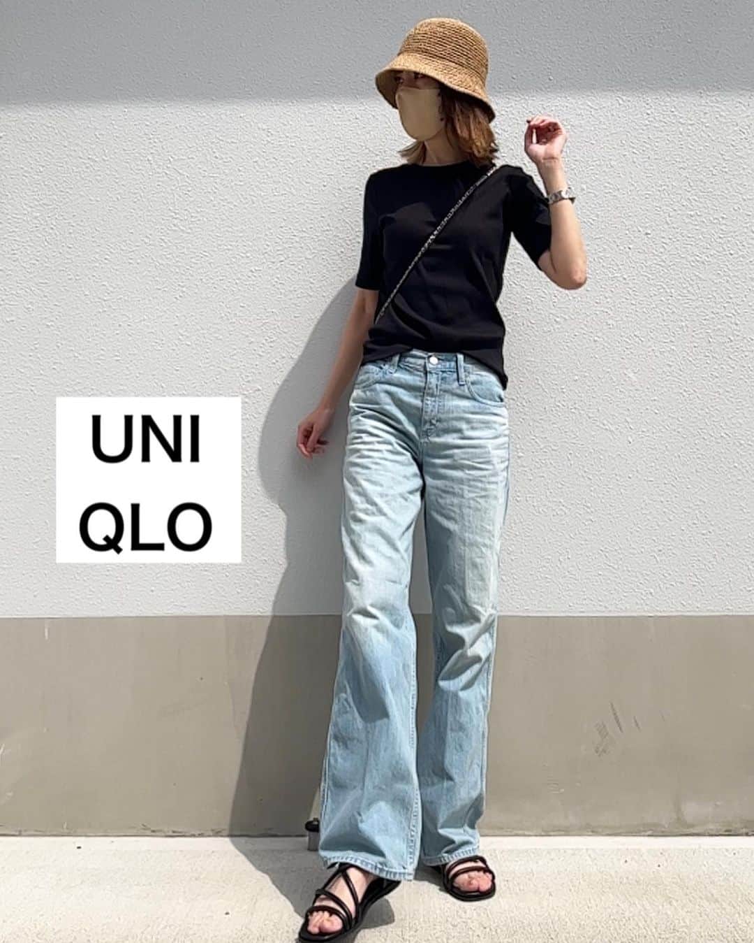 asuka0119のインスタグラム：「展示会で被ってから、買うと決めてた #ユニクロ の #クロシェハット   やっぱり可愛かった♥️  リブクルーネックtはブラックを  同じような格好ばかりしてる 結局こんなんが1番好き♥️  Tshirt denim sandal hat  #uniqlo   #リブクルーネックt   #バギージーンズ   #ナローストラップサンダル  #ユニクロきれいめ部  #ユニジョ #アラフォー #アラフォーコーデ  #プチプラコーデ  #プチプラ高見えコーデ  #ユニクロコーデ #ユニクロ購入品  #高身長コーデ  #高身長女子  #高身長#locari #上下ユニクロ部  #着回しコーデ #uniqloginza2023ss #ユニクロ23春夏何買った  #春コーデ #推しユニクロ2023 #キャップコーデ #40代コーデ」