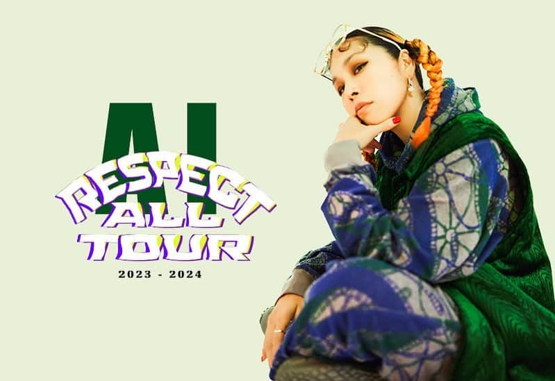 AIのインスタグラム：「＜AI「RESPECT ALL」TOUR＞🔥🔥🔥  「情報かいきーーーん！！！ついに歴史に残るやばいライブが、、、ツアーが、、、始まります、、、っw」  2023年10月から2024年3月にかけて、全国約30公演めぐる80,000人動員のツアー ＜AI「RESPECT ALL」TOUR＞の開催が決定した！声出し解禁後初の全国ツアーとなり、コロナ禍以前の“ライブでみんなと一緒に歌える”ツアーがいよいよ開催される。  なお本日からAIファンクラブ”AImusic”ではどこよりも早いチケット最速先行販売がスタート🚀  さらに、ツアーを盛り上げてくれるキッズダンサーオーディションも開催！そして、新曲デジタルシングル「リスペクト」のリリースも決定！  ツアースケジュールや最速先行情報はプロフィールのリンクから✅  ＜AI「RESPECT ALL」TOUR＞ For more information link in my bio✅  #AI #RESPECTALLTOUR」