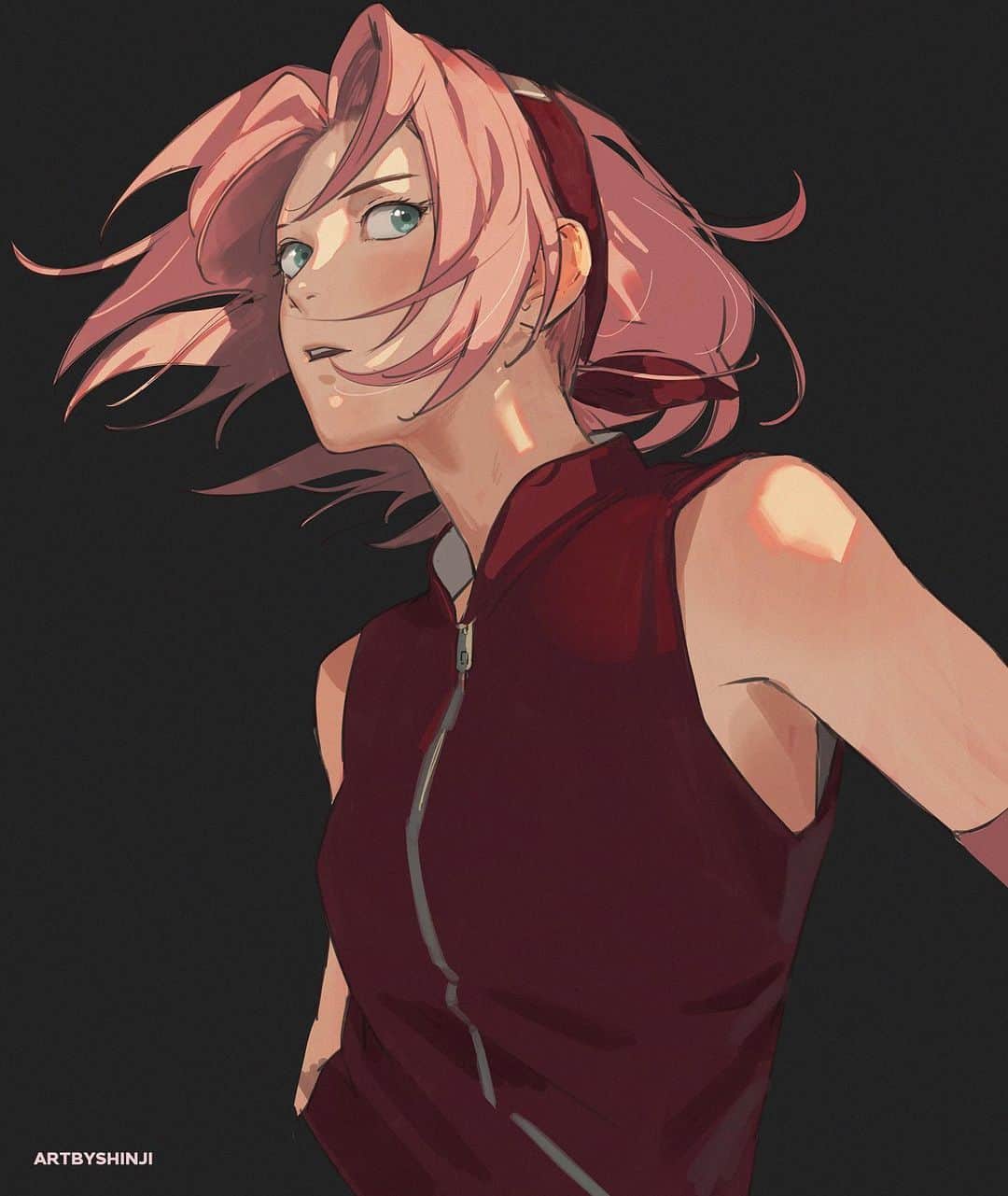 知花シンジのインスタグラム：「so looks like  I forgot to post this one 😂 🫥 #3  was Sakura Haruno! 🌸 #sixfanarts #naruto #harunosakura #春野サクラ」