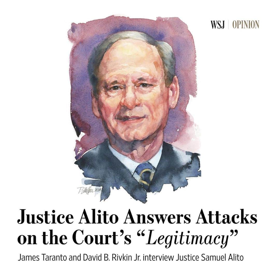 Wall Street Journalさんのインスタグラム写真 - (Wall Street JournalInstagram)「As the Supreme Court has grown more conservative in recent years, the left has stepped up the attacks on the court’s “legitimacy,” including character assassination of individual justices, write James Taranto and David B. Rivkin Jr. for @wsjopinion.  Justice Samuel Alito says “this type of concerted attack on the court and on individual justices” is “new during my lifetime. . . . We are being hammered daily, and I think quite unfairly in a lot of instances. And nobody, practically nobody, is defending us.” Judges are in a double bind: If they don’t respond, the attacks stand. If they do, they diminish the mystique on which judicial authority depends.  Those who throw the mud then disparage the justices for being dirty. “We’re being bombarded with this,” Justice Alito says, “and then those who are attacking us say, ‘Look how unpopular they are. Look how low their approval rating has sunk.’ Well, yeah, what do you expect when you’re—day in and day out, ‘They’re illegitimate.’”  “It’s one thing to say the court is wrong; it’s another thing to say it’s an illegitimate institution. You could say the same thing about Congress and the president. . . . When you say that they’re illegitimate, any of the three branches of government, you’re really striking at something that’s essential to self-government.”  The court’s attackers clearly seek to poison the well, but to what end? Read the full interview with Justice Samuel Alito at the link in @wsjopinion’s bio.  🎨: Terry Shoffner」4月29日 5時23分 - wsj
