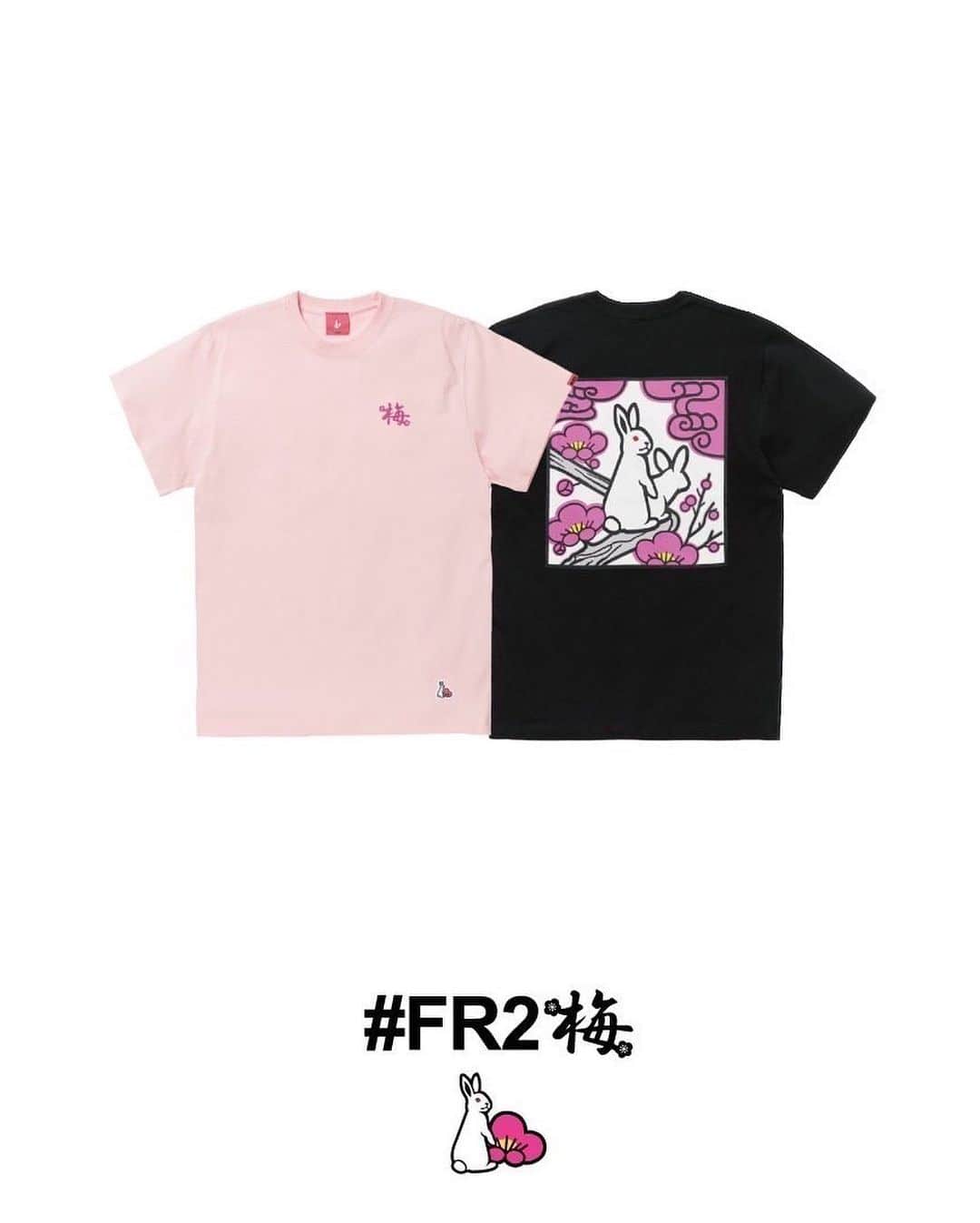 #FR2梅(UME)のインスタグラム：「#FR2梅 Spring 23 collection🐇🐇🔥   "Hanahuda Logo"  We will be selling the following products starting on 2023/4/29 (Sat)  ■Details of release #FR2 Stores 2023/4/29（Sat） From opening times * Restrictions may be placed on certain purchases within the store.  2023/4/29（Sat）より下記の商品を発売します。  Hanahuda Logo T-shirt ¥7,700（In Tax）  #FR2梅店 2023/4/29（Sat） OPEN ※店舗での販売は購入制限を設ける場合があります。  #FR2梅 exclusive color.」