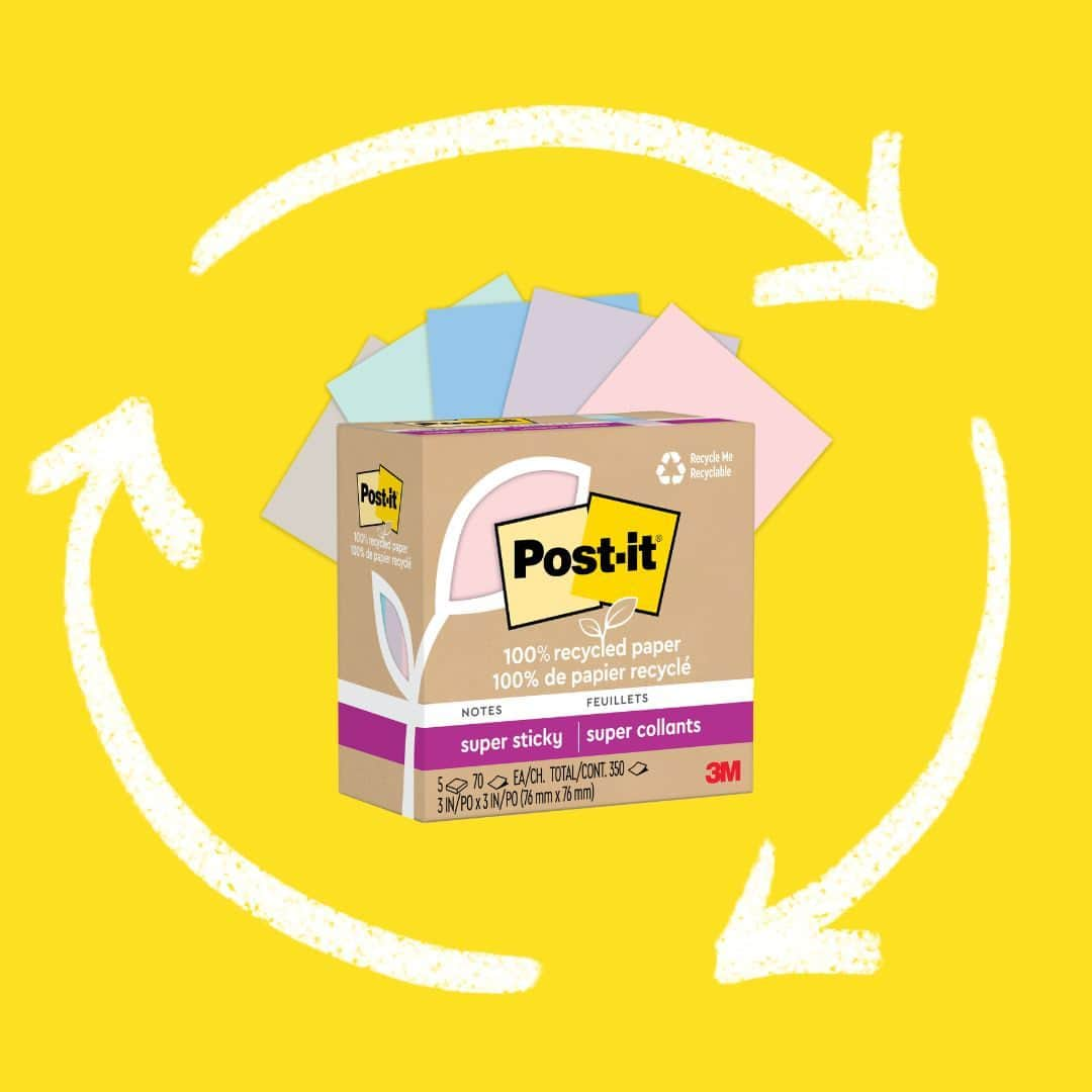 ポスト・イットのインスタグラム：「Close out #EarthMonth by swiping to unlock all the features that make our Post-it® 100% Recycled Paper Super Sticky Notes special 🔓 ♻️ #postitnotes #postit #earthday #sustainablepackaging #sustainability」