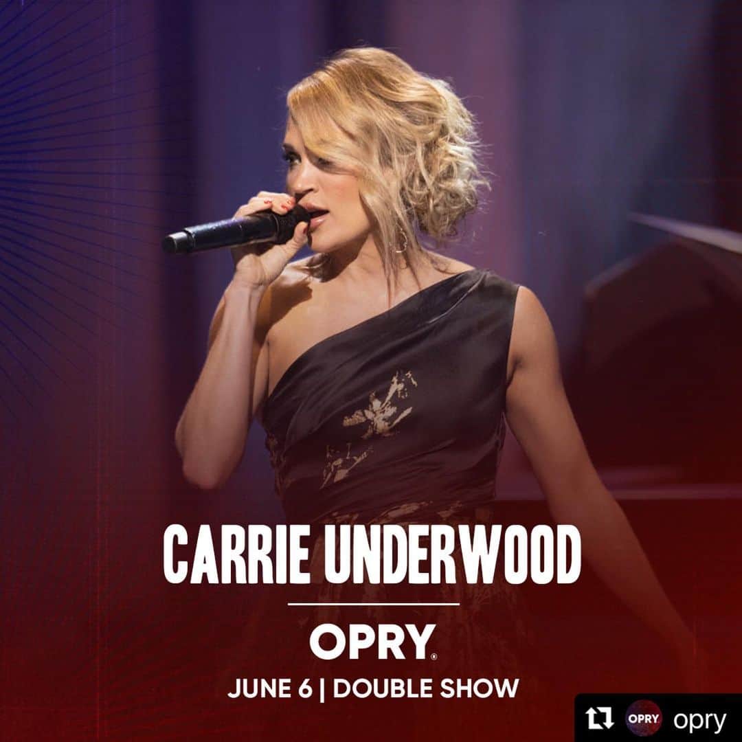 キャリー・アンダーウッドのインスタグラム：「Can’t wait!! ❤️ the Opry! #Repost @opry ・・・ Nobody does the Opry quite like @carrieunderwood does the Opry, and she’s back for TWO shows on June 6!  7PM & 9:30PM 🎟️ are available at the link in our bio!」