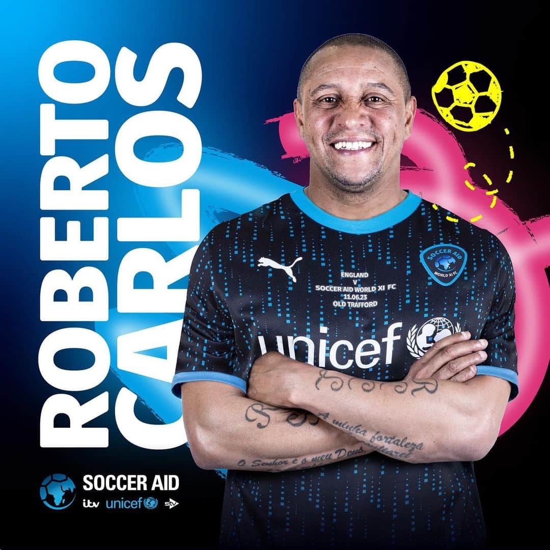 ロベルト・カルロス・ダ・シウバのインスタグラム：「What’s #SoccerAid without some iconic Brazilian flair? 🇧🇷  Welcome back, @oficialrc3 🔥  🎟️ Ticket link in Soccer Aid bio」