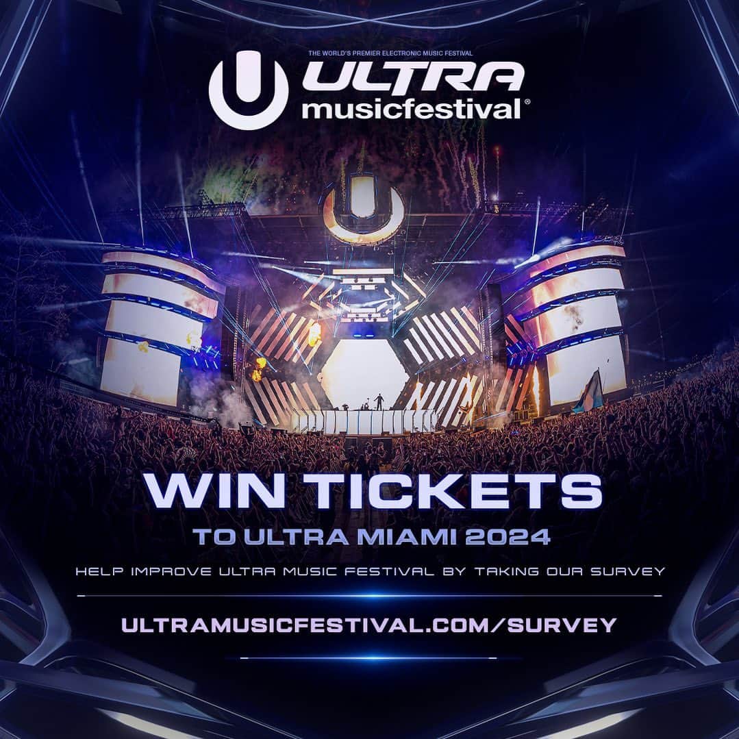 Ultra Music Festivalのインスタグラム：「We want your feedback! Help improve Ultra Music Festival by taking our survey for a chance to win one of 10 FREE GA Tickets to Ultra Miami 2024! Take our survey ➡️ ultramusicfestival.com/survey」