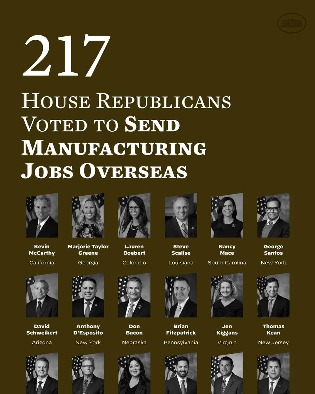 The White Houseのインスタグラム：「President Biden has created nearly 800,000 new manufacturing jobs since taking office.  House Republicans are working to undo this progress and send these jobs overseas.」