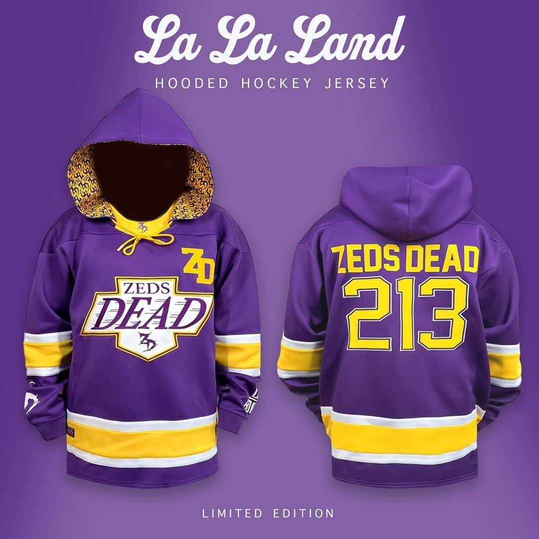 Zeds Deadのインスタグラム：「ZEDS DEAD LA HOCKEY JERSEYS AVAILABLE NOW! Link in bio or head to shop.zedsdead.net 💛💜」