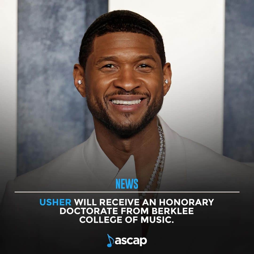 ASCAPのインスタグラム：「Swipe left to see our reaction to Usher getting an honorary doctorate. 🕺  Ohhh myyy gosh…@usher will receive an honorary doctorate degree at the #Berklee College of Music 2023 Commencement! Past honorary doctorate degree recipients from the college include Duke Ellington, Aretha Franklin, Quincy Jones, Celine Dion, B.B. King, Chaka Khan, Willie Nelson, Missy Elliott and John Legend.  #Usher has introduced the world to several massive hits, including “Love In This Club,” “DJ Got Us Fallin’ In Love,” “My Boo,” “OMG,” “U Remind Me,” “U Got It Bad” and “Confessions Part II.” The RIAA ranks Usher as one of the best-selling artists in American music history, having sold over 23 million copies in the United States alone. To date, he has sold over 50 million records worldwide, making him one of the best selling music artists of all time.」