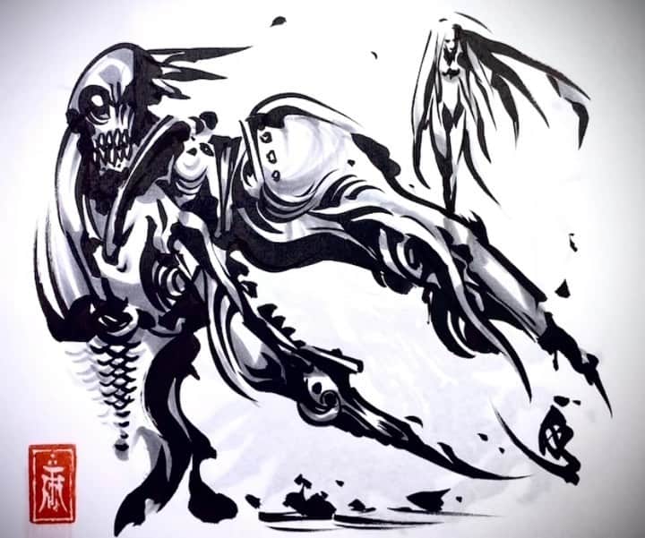 雨宮慶太のインスタグラム：「81。援軍到着！！#動く筆練習 #ライブドローイング　#dragon #monster  #sketch #japan  #creature  #fairy  #drawing  #illustration」