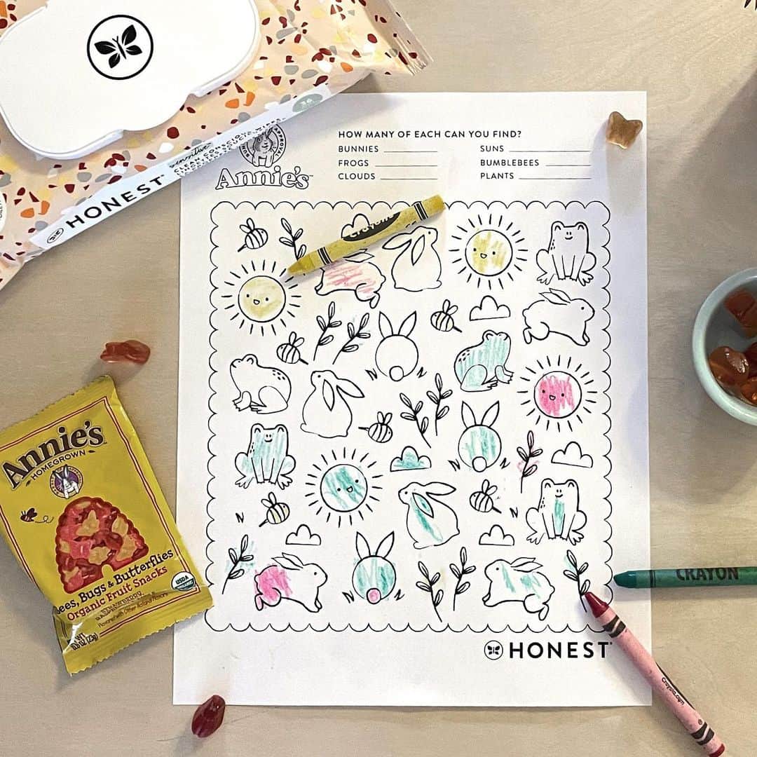 The Honest Companyのインスタグラム：「We’ve teamed up with our friends at @annieshomegrown to bring you & your little a fresh, unique, and fun coloring sheet! 🐰  Both Honest & Annie’s believe that every activity is an opportunity to learn — this coloring sheet encourages your kiddo to count along as they color each new friend!   Time to grab your favorite coloring utensils from the burrow, sit down with your little one get started!!   Hop to our #linkinbio to print our coloring sheet today! 🐰」