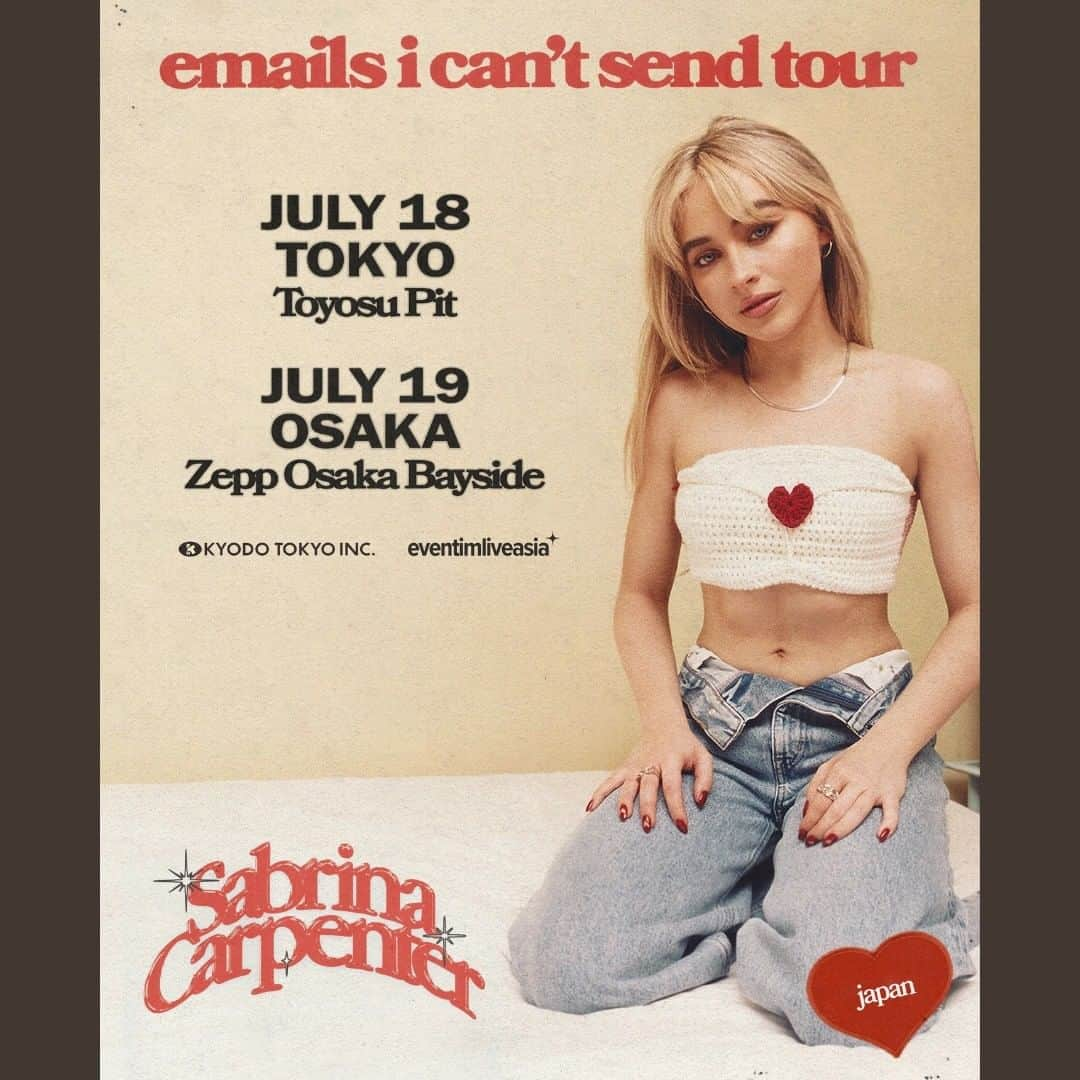 チケットぴあさんのインスタグラム写真 - (チケットぴあInstagram)「💗 #SabrinaCarpenter emails i can't send Japan Tour💗  7/18(火) 東京・豊洲PIT 7/19(水) 大阪・Zepp Osaka Bayside  🎫チケット好評発売中✨ 予定枚数終了しだい発売終了となります。 ご購入はお早めに💨  #サブリナカーペンター  🔍チケットは「SABRINA CARPENTER ぴあ」で検索！」4月29日 10時00分 - ticketpia