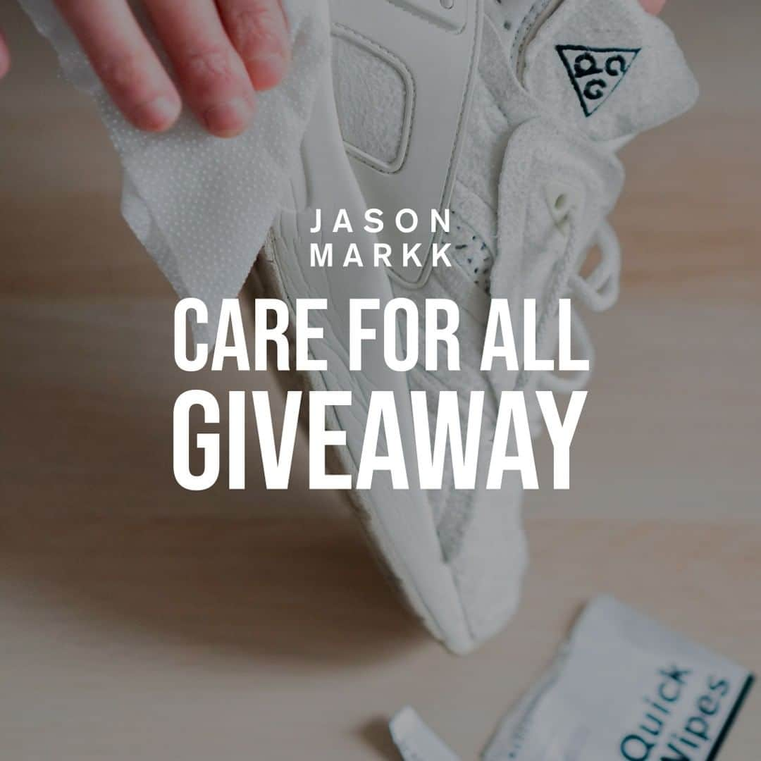 KICKS LAB. [ Tokyo/Japan ]のインスタグラム：「【CARE FOR ALL GIVE AWAY】  特殊な二層織り構造によるシートタイプの丈夫なペーパークリーナー<QUICK WIPES>。  KICKS LAB.店頭にてスニーカーをご購入のお客様に応募券QRコード付きクイックワイプス一枚をプレゼントいたします。  更にQRコードリンク先のプレゼント募集用ポストにアクセスすることが出来ますので、その投稿に“いいね”、かつオフィシャルインスタグラムアカウント” @jasonmarkk.jp ” をフォローしていただいた方の中から抽選で下記3 商品の内いずれかをプレゼント。  A.＜エッセンシャル キット＞30名様  B.＜8OZ プレミアム ディープ クリーニング ソリューション＞30名様  C.＜リペル スプレー＞30名様  詳しくは @jasonmarkk.jp をご覧ください。  ※プレゼント応募締め切り2023 年5 月31( 水) 締め切り ※クイックワイプスに限りがあるため早期に配布が終了する可能性があります。  #jasonmarkk #kickslab #キックスラボ」