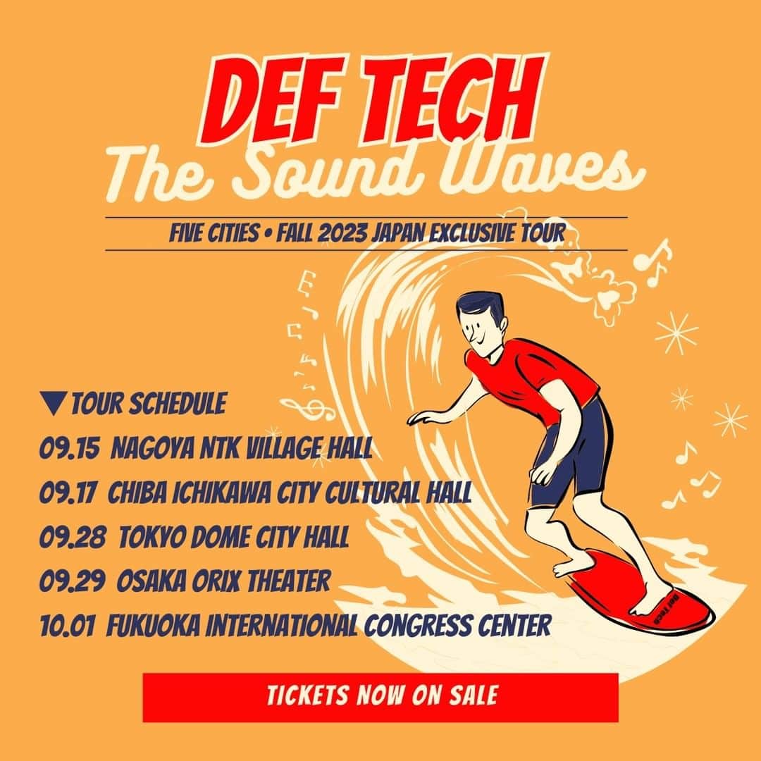 Def Techさんのインスタグラム写真 - (Def TechInstagram)「・ #DefTech The Sound Waves Tour 2023  Def Techが贈る 秋の全国5都市ワンマンツアー 「The Sound Waves Tour 2023」開催決定🔥  Shen & Micro が奏でるハーモニーを体感して、心揺さぶる音楽の波に包まれよう！  ★ Def Tech Surf Club 会員限定 チケット先行受付開始！  9月15日（金） 愛知：日本特殊陶業市民会館 9月17日（日） 千葉：市川市文化会館 9月28日（木） 東京：TOKYO DOME CITY HALL 9月29日（金） 大阪：オリックス劇場 10月1日（日） 福岡：福岡国際会議場  ▼ お申し込みはコチラ（ローソンチケット） http://deftech-m.com/topics/topics20230421.php  Def Tech Surf Club 会員限定 チケット先行受付日程 / 2023年4月21日(金) 20:00 〜 4月30日(日) 23:59 まで 枚数制限 / 4枚まで 年齢制限 / 5歳以上チケット必要  @deftech = @shen037 & @microfromdeftech  Photo｜ @umi_hayato   @nagacho_gt  @djhirakatsu  @kumaigoro  @kazuki_isogai  @dubmasterx  SNS Movie｜ @sana_0811_」4月29日 10時41分 - deftech