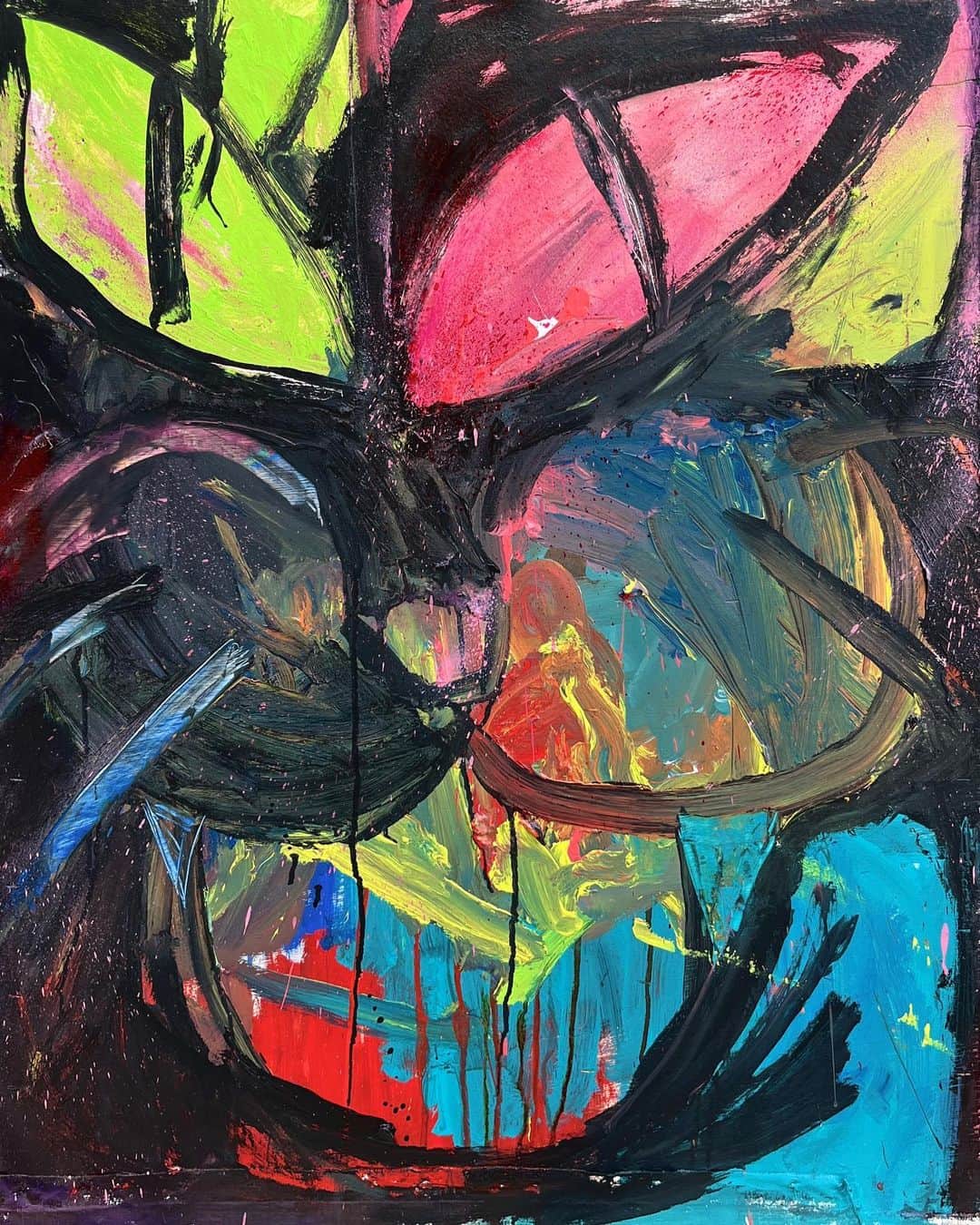 ヒョンミン のインスタグラム：「“변덕쟁이, 나 뭐 하려고 했더라?” Mixed Media on Wood Panel 100x80cm 대한민국, 서울 / 2023」