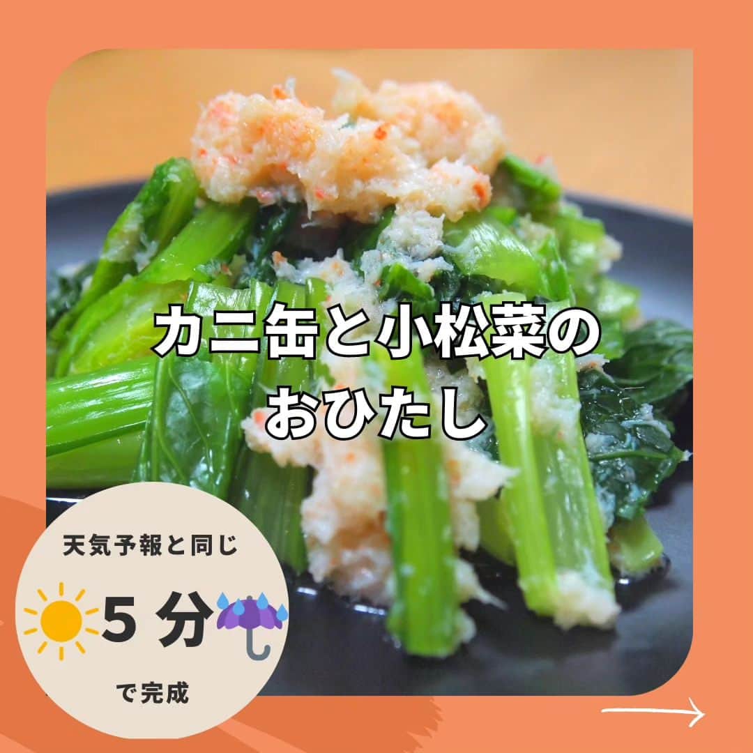 片山美紀のインスタグラム：「缶詰めの中では、ちょっとリッチ？な「カニ缶」で作り置きにもぴったりなお浸しを作ってみました！！  やっぱりカニは缶詰めになっても美味しいですね。  電子レンジでできるので、火を使わずに済みますよ～。  #気象予報士#備蓄防災食調理アドバイザー#アナウンサー#片山美紀#お天気キャスター#季節の楽しみと小さな工夫#気象キャスター#四季ソムリエ#氣象主播 #首都圏ネットワーク#アラサー主婦#気象予報士のしごと#気象予報士試験#初めての出版#出版#カニ缶レシピ#春野菜#カニ缶#缶詰めレシピ#時短レシピ#料理好きな人と繋がりたい」