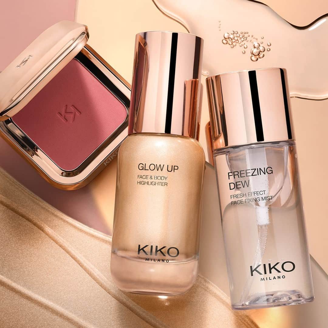 KIKO MILANOさんのインスタグラム写真 - (KIKO MILANOInstagram)「Shine in the sun with these perfect products ☀️ Enhance your complexion with our new Face And Body Highlighter 01, add a touch of Custom Colour Ph Blush 02, and finish off with our Freezing Dew Refreshing Effect Face Fixing Mist! 🤩 ⁣ ⁣」4月30日 0時30分 - kikomilano