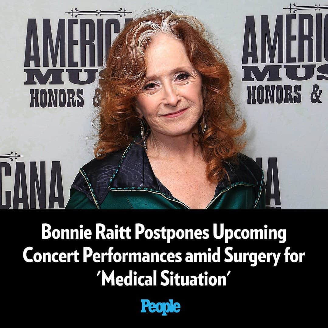 People Magazineさんのインスタグラム写真 - (People MagazineInstagram)「Bonnie Raitt has rescheduled four upcoming shows and canceled an additional performance amid surgery for a "medical situation."  "Bonnie has a medical situation that requires surgery to address," a statement posted Friday to her official Instagram page began. "The doctors say that in order for her to heal properly, they recommend she not perform for a couple of weeks."  Tap our bio link for more info. | 📷: Anna Webber/Getty」4月30日 4時19分 - people