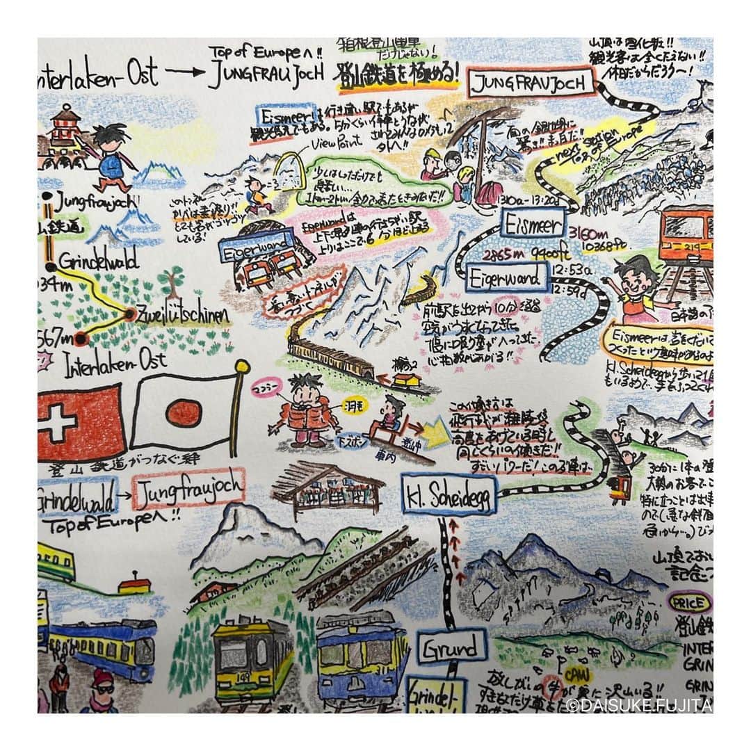 藤田大介さんのインスタグラム写真 - (藤田大介Instagram)「「科学技術映像祭」科学技術館館長賞ありがとうございました。所さんも行ってみたいとはなすヨーロッパのスイス登山鉄道。いつか番組で一緒に行きたいなと願ってます！少し番組で写りましたが10年前の旅行記です(^^)✨  #所さんの目がテン #目がテン #スイス #登山鉄道 #yungfraujoch #train #illustration」4月30日 7時47分 - fujita.daisuke_ntv