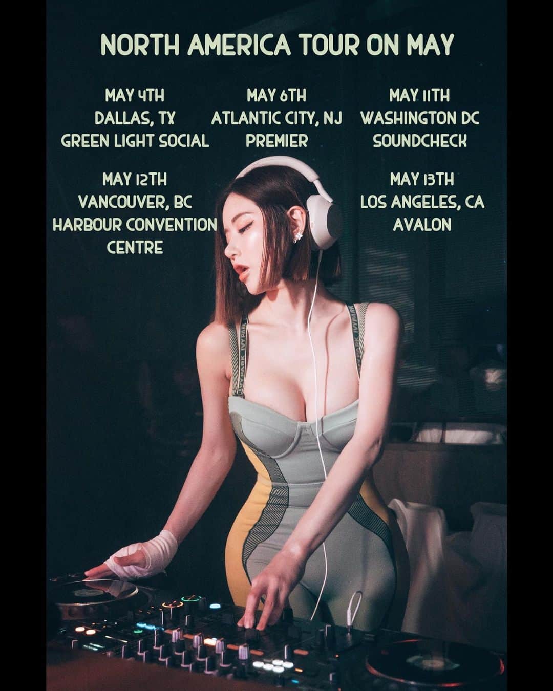 Dj Sodaのインスタグラム：「I'm going to have North America tour on May! This is 4th time of North America tour and I'm so glad to see you all again! Can't wait to see my fans and I'm super excited!!! See you very sooooon💛💚」
