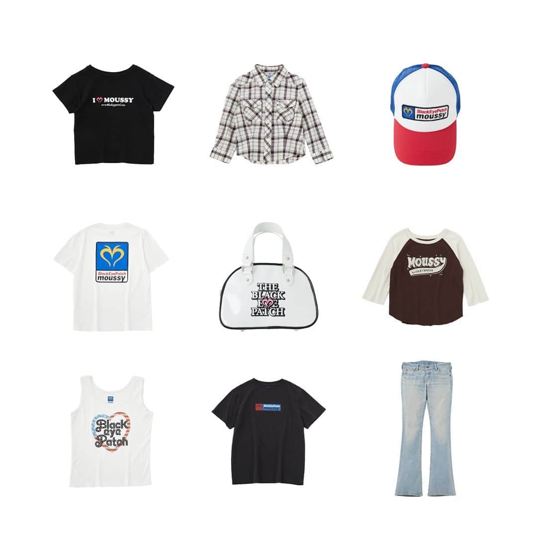 のインスタグラム：「BlackEyePatch | MOUSSY  ・I LOVE MOUSSY TEE(010GSQ01-0510) ・WESTERN CHECK SHIRT(010GSS01-0340) ・LOGO MESH CAP(010GSS01-0440) ・00'S MARK TEE(010GSL01-0520) ・LOGO MINI BAG(010GSS01-0460) ・RAGLAN TEE(010GSL01-0490) ・LACE TANK(010GSL01-0480) ・00'S MARK TEE(010GSL01-0520) ・SLIM BOOTCUT(010GSA01-0550)  全国のMOUSSY店舗／SHEL'TTER WEBSTORE／ZOZOTOWNにて発売中。 #blackeyepatch #MOUSSY #MOUSSYJEANS」
