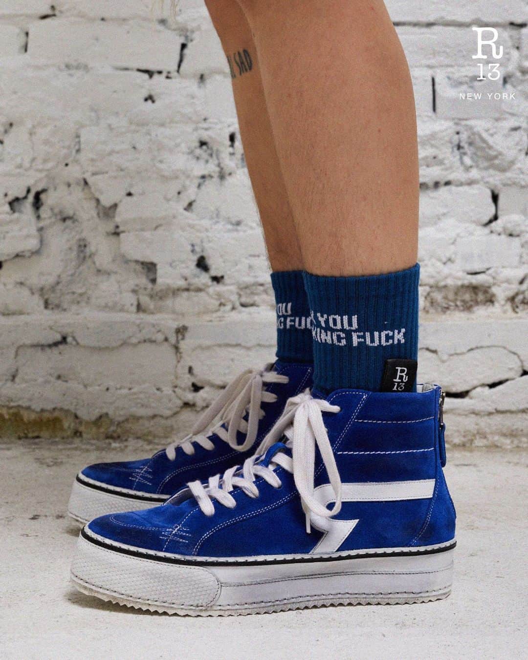 のインスタグラム：「The Rogue is R13's take on an iconic skate sneaker, elevated with pristine blue suede.  Available at r13.com and our flagship at 34 Howard Street, NY.  #r13 #r13denim #skate」