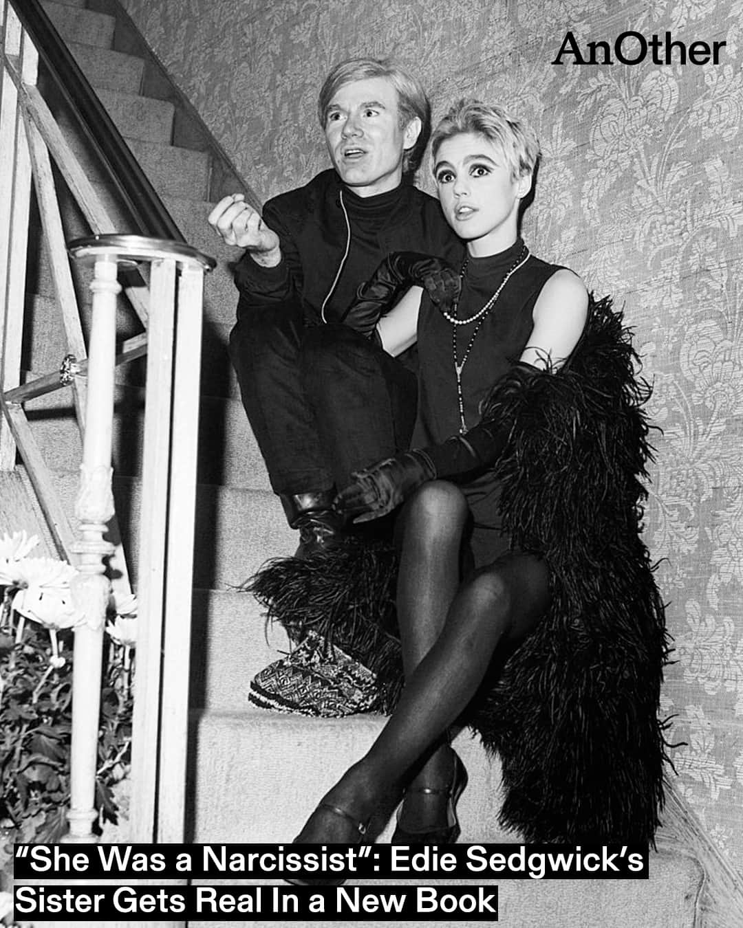 のインスタグラム：「For so long, #EdieSedgwick has simply been just an image, a mood-board-ready evocation of a different era. Who actually was she? In her new memoir, Edie’s sister #AliceSedgwickWohl tries to find answers ... ⁠ ⁠ The sisters were always distant – they were polar opposites in almost every respect – but now, decades after Edie’s death at 28, Sedgwick Wohl has decided to try and work out how exactly her little sister managed to influence popular culture in such a great way. ⁠ ⁠ "I was indignant, dismissive, but I was mistaken. And I tried to rectify that by writing this book," the author tells @barrypierce. Read the interview at the link in bio 📲⁠ ⁠ 📸 Artist Andy Warhol and Edie Sedgwick, who wears a black feather boa, sit on a staircase chatting. Undated photo. Photography by John Springer Collection / CORBIS / Corbis via Getty Images⁠」