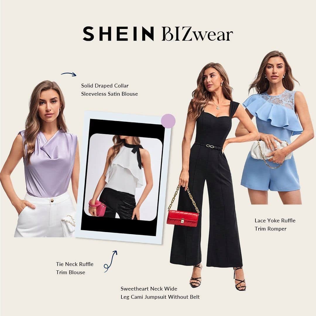 SHEINのインスタグラム：「Slay the workday, all while staying cool and stylish 💜 💚   🔎14633094 14663030 14632797 14724154 14853292 14632955 14663032  #SHEIN BIZwear」