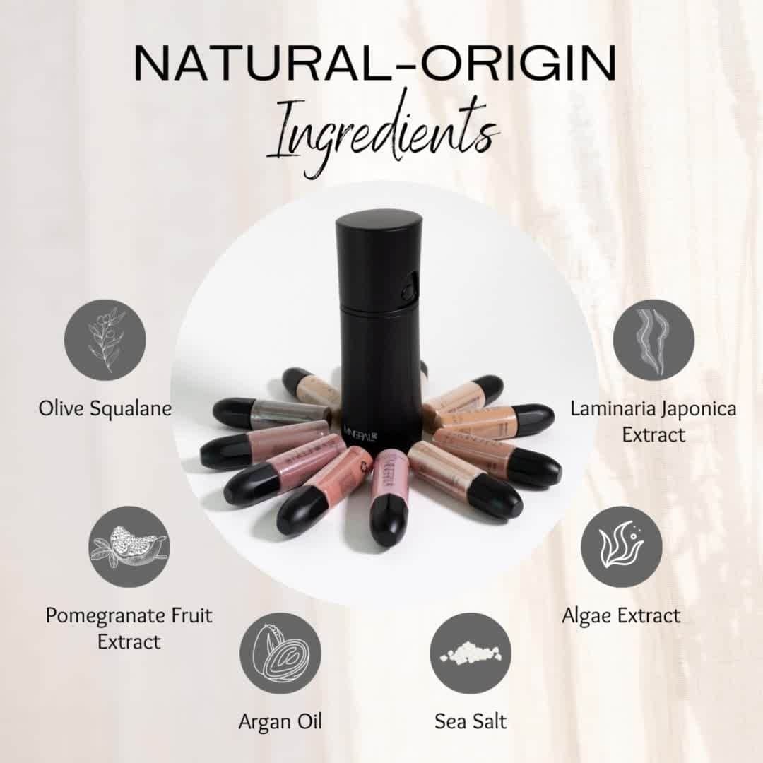 Mineral Airのインスタグラム：「Embrace nature with a clean, natural makeup formulation! 🌍 Pomegranate Extract, Argan Oil, Sea Salt, Algae Extract, Olive Squalane, and Laminaría Japonica Extract will nourish your skin while giving you that flawless finish.  Buy now online (link in bio) or at your nearest @NeimanMarcus or @IndieBeautyMarket!」