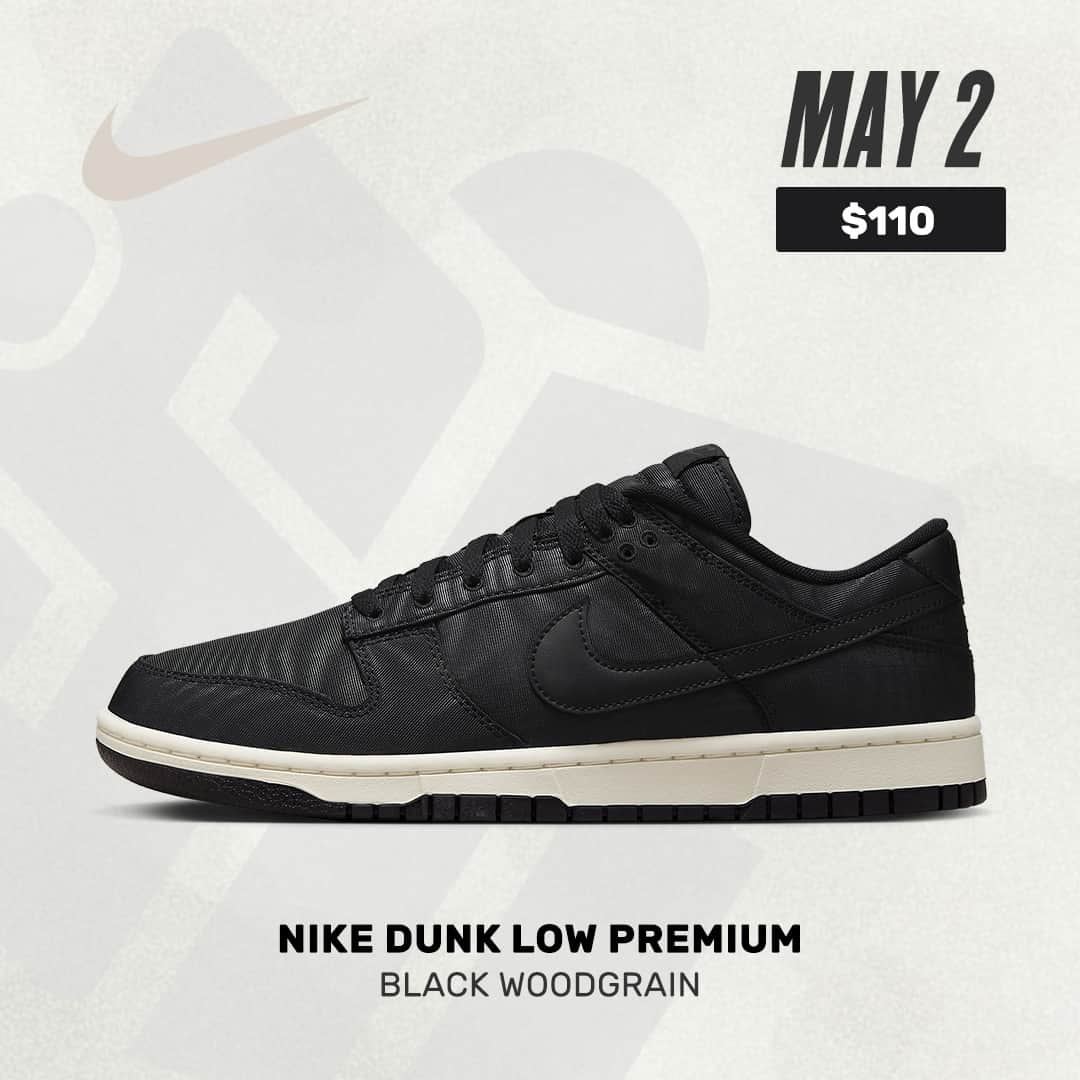 Sneaker Newsさんのインスタグラム写真 - (Sneaker NewsInstagram)「#SNReleaseAlert : The Nike Dunk Low Premium "Black Woodgrain" is set to release on May 2nd for $110. LINK IN BIO to see full official images.」4月30日 23時00分 - sneakernews