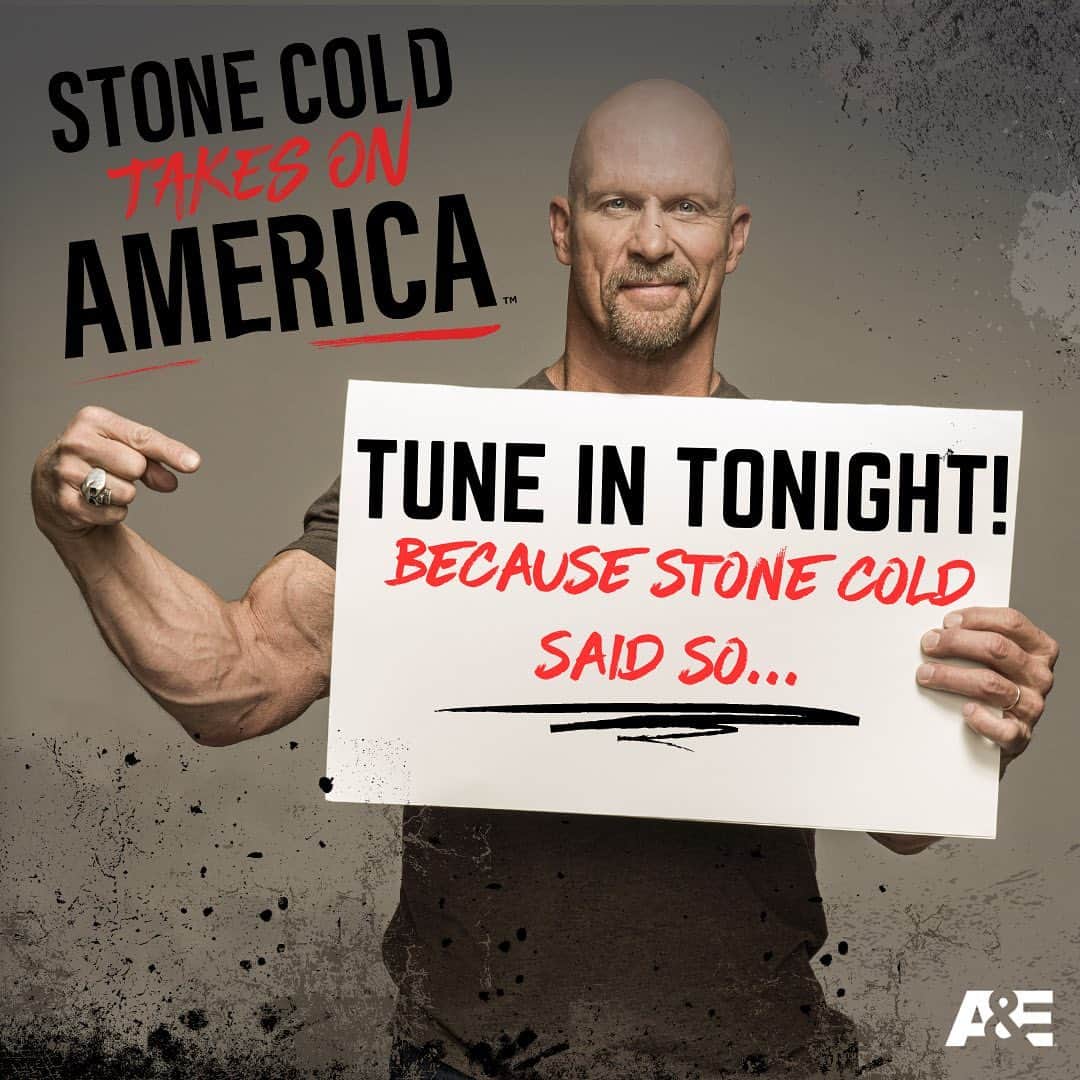 ストーン・コールド・スティーブ・オースチンのインスタグラム：「Catch the season premier of Stone Cold Takes on America tonight on @aetv at 10/9c @wweonae #superstarsunday  #becausestonecoldsaidso」