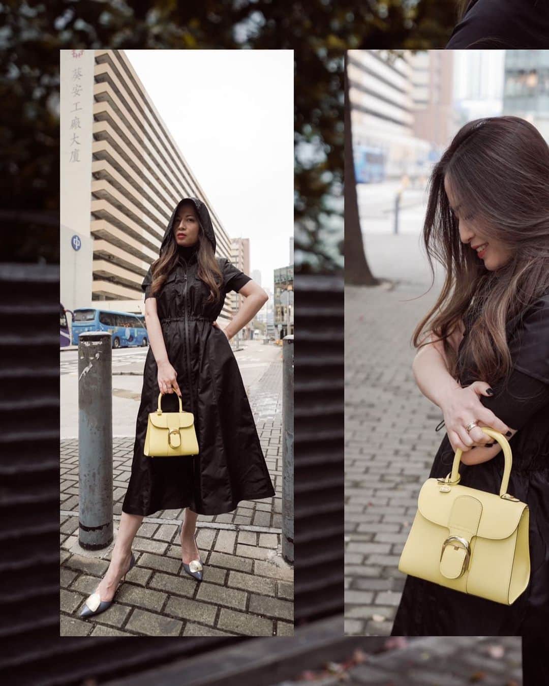 Ruby Kwanのインスタグラム：「A woman in black with a handbag in sorbetto. 🖤💛💙 #rougecloset   Outfit: @Delvaux Brillant mini box calf in sorbetto #delvaux #delvauxbrillant #delvauxss23  @Autopilot.online #autopilothk #autopilotwomen #autopilotss23 @ysl #saintlaurent  @Sauvereignofficial #sauvereign #sauvereign24kgold #sauvereignlegacy #svgnlegacy #svgn24kgold   #rubykwan #hongkongphotography」