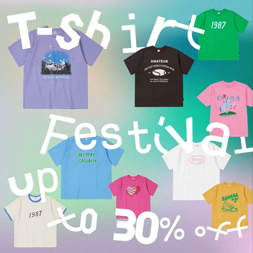 87MMのインスタグラム：「T-Shirt Festival 🎉 Up to 30%  다가오는 여름 준비 🌞 Mmlg의 다양한 티셔츠를 할인된 가격으로 만나보세요!  🌎 Online Store • 87mm.co.kr  🏠 Offline Store • Mmlg 롯데월드몰 잠실점 • Mmlg 현대 목동점 • Mmlg 신세계 대전점 • Mmlg 신세계 대구점 • Mmlg 신세계 센텀시티점」