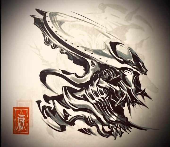 雨宮慶太のインスタグラム：「83。機械ノ盟友。#動く筆練習 #ライブドローイング　#ライブドローイング　#筆練習　#イラスト #dragon  #monster  #sketch #japan  #creature  #fairy  #drawing  #illustration」