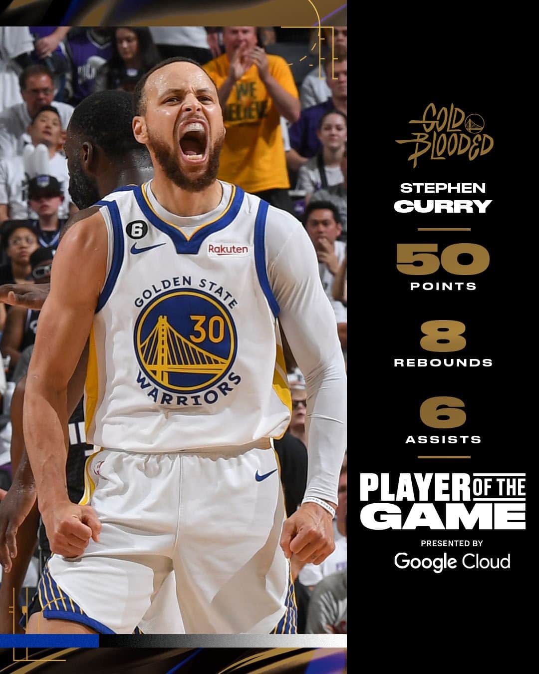 ゴールデンステート・ウォリアーズのインスタグラム：「A playoff career high, 50pts for 3️⃣0️⃣!  @googlecloud || Player of the Game」