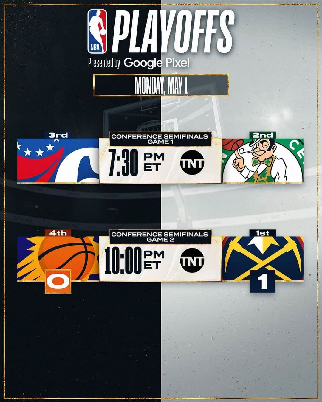 NBAさんのインスタグラム写真 - (NBAInstagram)「👀 tonight’s Conference Semifinal action on TNT!  #NBAPlayoffs presented by Google Pixel」5月1日 22時30分 - nba