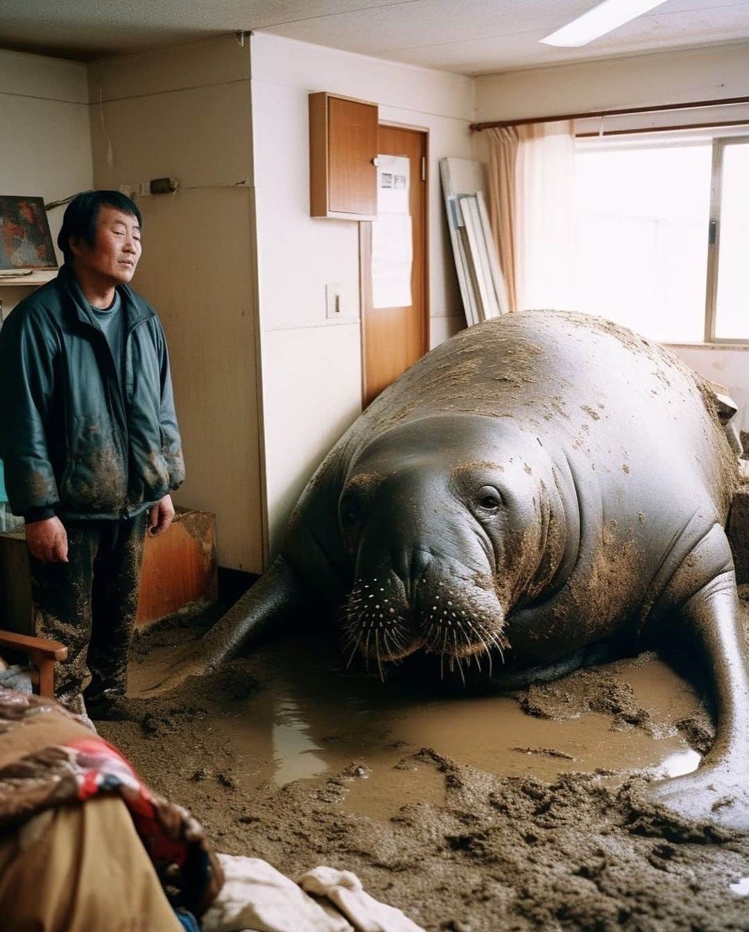 シモダ テツヤのインスタグラム：「トドは、水中での生活が適しており、アパートの一室で飼育すると適切な水中環境が整えらずにトドにストレスを与えてしまう恐れがあります。  また、トドは成獣になると1トンを超えるものもいるため、寝返りで押し潰されるリスクもあります。よって飼い主は無理な添い寝をせずに別室で寝ることを推奨します。  #室内で飼ってはいけない動物シリーズ」