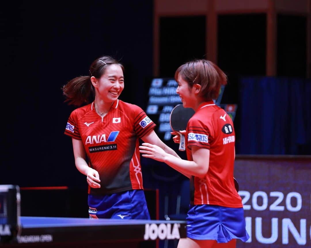 平野美宇のインスタグラム：「石川さん長い間お疲れ様でした！ 石川さんと過ごした時間はとても楽しくて、プライベートでもやさしくしていただき、感謝の気持ちでいっぱいです！ 石川さんはこれからも私の憧れです！ まずはゆっくり休んでください☺️」