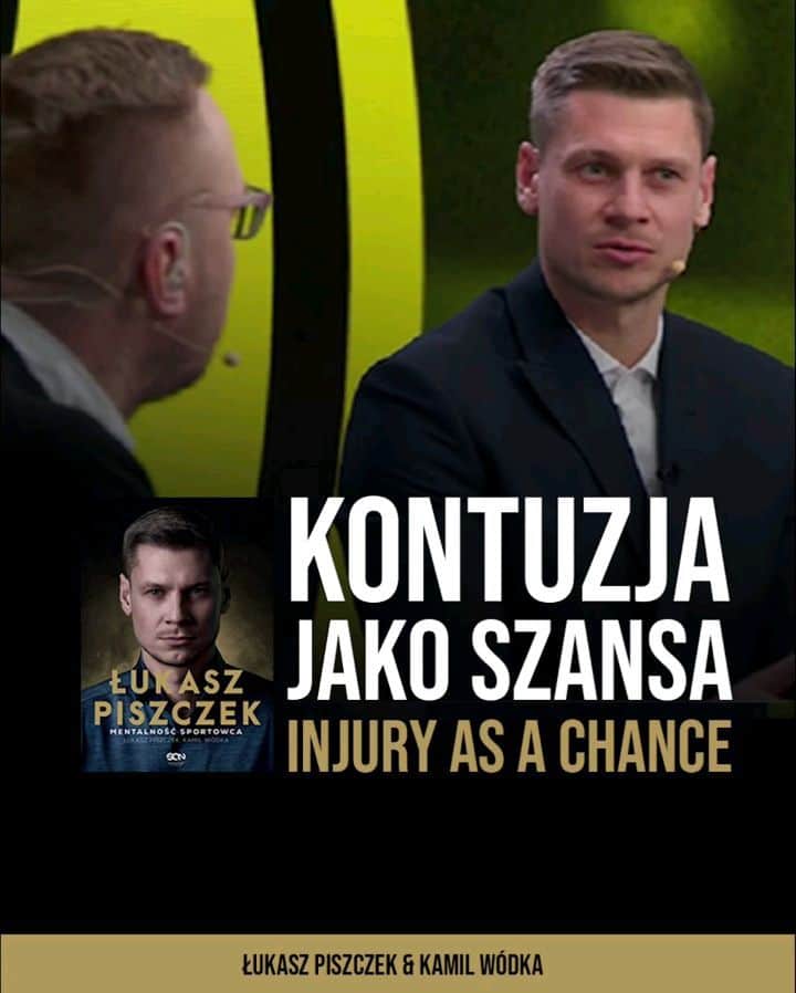 ウカシュ・ピシュチェクのインスタグラム：「Kontuzje to integralna część sportu.  W rozdziale 4 omawiamy to, w jaki sposób zawodnik, który tego doświadczył może się zachowywać. Mówimy też o tym, co może być ważne, z punktu widzenia reakcji otoczenia. Istotne wydaje się zobaczenie w kontuzjowanym zawodniku kogoś, kto czuje i myśli. Kogoś komu - być może tylko w jego przeżywaniu - właśnie zawalił się sufit na głowę. Takie spotkanie człowieka z człowiekiem jest potrzebne wcale nie po to, żeby wziąć odpowiedzialność za losy zawodnika, ale po to, żeby poczuł on, że nadal jest dla kogoś ważny. #MentalnośćSportowca」