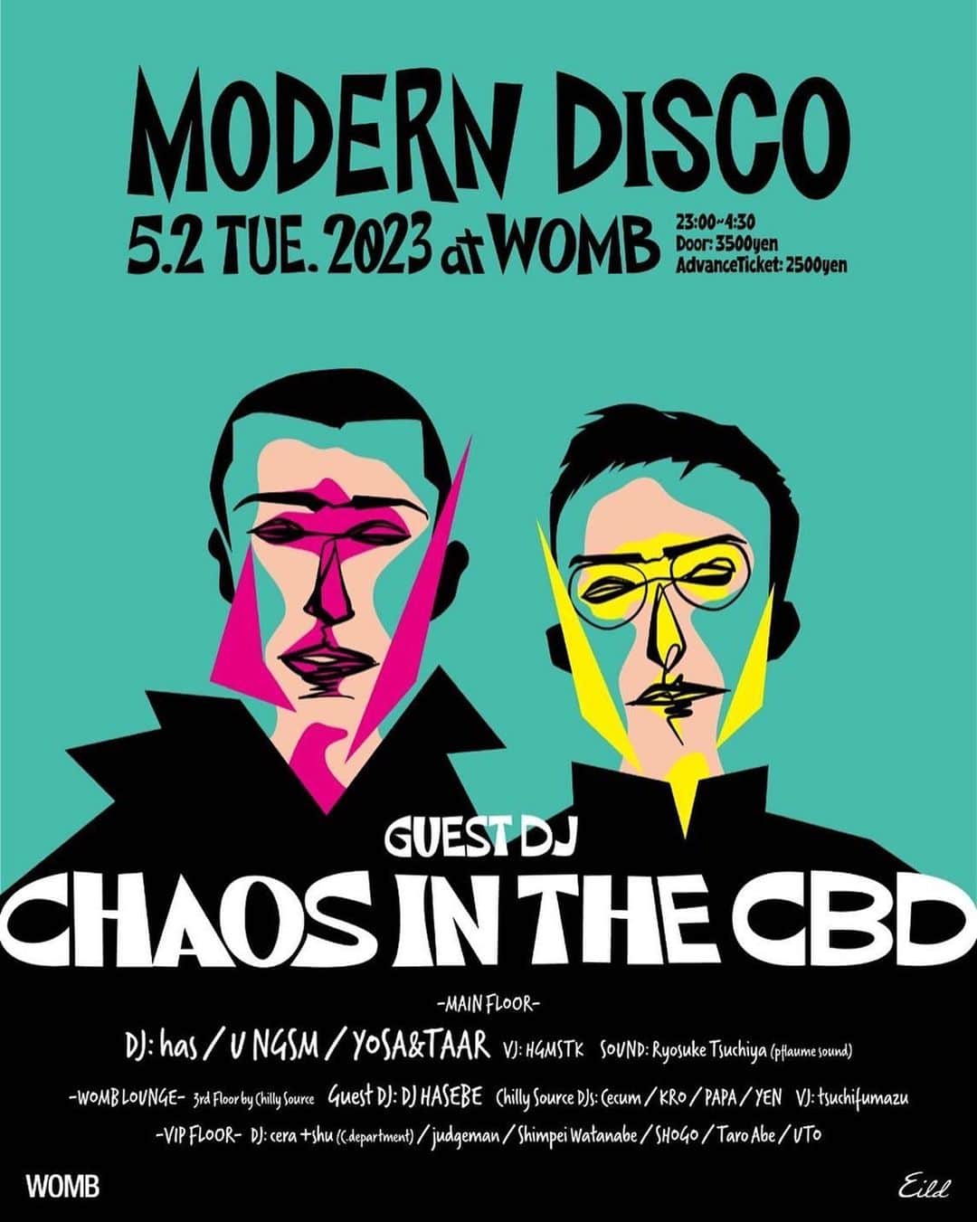 DJKROのインスタグラム：「いよいよ明日はMODERN DISCOにてChilly Source DJsがWOMB LOUNGEをジャックして oiler Room Styleにて公開収録いたします！ Special Guest にDJ HASEBE氏 @oldnick をお招きし、Entertaiment 性に溢れる夜を演出せます！！是非遊びにいらしてください✨✨😊😊 メインフロアもCHAOS IN THE CBDが来日する熱い夜です！ @yosatokyo @taar88 のお二人が素晴らしい夜を演出します！ ゲストもおとりできますので、カタカナフルネームをDMで送ってください！最高の夜にしましょう😉😉✨」