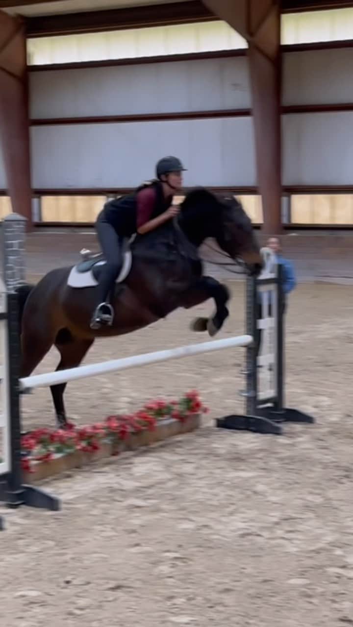 ブリジット・マルコムのインスタグラム：「Jumped a height PB - 1.05m ❤️❤️ @swanlakestablesllc @marybast7  #showjumping」