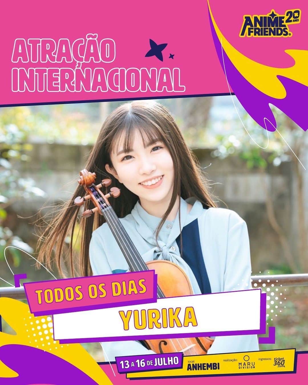 百合香（yurika）のインスタグラム：「この度、ブラジルで開催される 【 Anime Friends 2023 】 に出演することが決定致しました！  人生初の海外、ドキドキですが皆様に楽しんでもらえるように全力で演奏させていただきます！🎻  #AF20ANOS #AF23」
