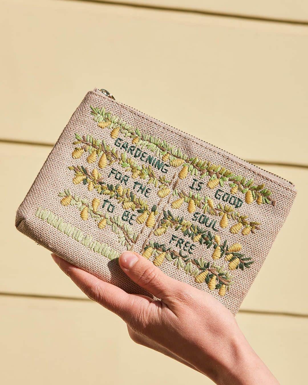 のインスタグラム：「'Gardening is good for the soul to be free'🍐  Showcasing the intricate hand embroidery and needlework from Lulu’s original pear tree design.  Shop online now.  #LuluGuinness」