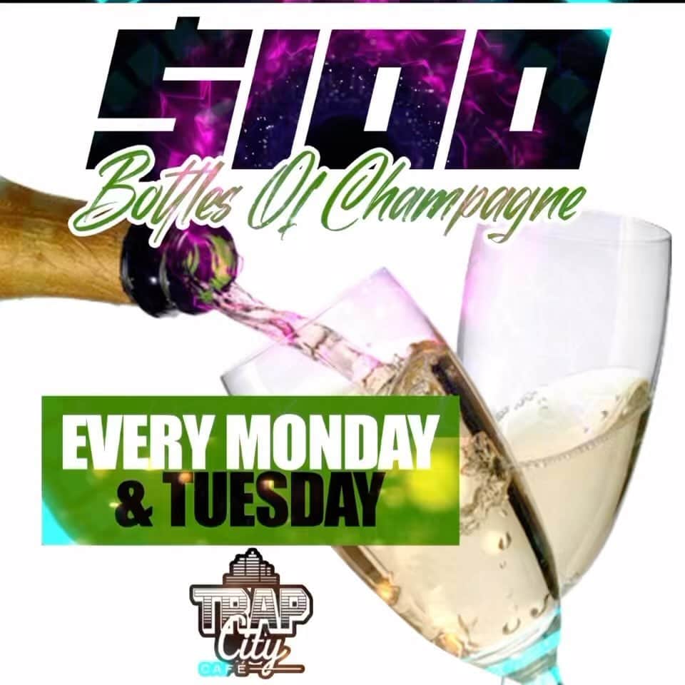 T.I.のインスタグラム：「$100 BOTTLES OF Champagne & GAME NIGHT BRING YOUR SPADES  PARTNER 🍾 Tonight & Every Monday & Tuesday @TrapCityCafe  LIVE BAND & LIVE MUSIC   Moët Imperial Brut  Veuve Brut  Belaire Rare Rose   #TrapCityCafe #$100Bottles #VibeEmporiun   FREE ENTRY ALL NIGHT   Every Monday Every Tuesday RSVP for Dinner 404-901-5272 or www.TrapCityCafe.net」