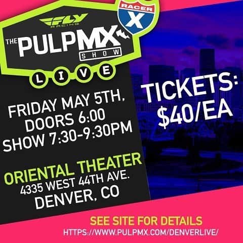 Racer X Onlineさんのインスタグラム写真 - (Racer X OnlineInstagram)「Argue and laugh with us in person, in Denver, Friday night before supercross. Weege, Matthes, Keefer and JT will be joined by Dean Wilson and the winner of the PulpMX/Yamaha LCQ Privateer Challenge. Head to The Oriental Theater for the Pulp MX/ Racer X Podcast LIVE 💥 Tickets available online ➡️ LINK IN STORY #SupercrossLIVE #ProMotocross #SMX」5月2日 3時11分 - racerxonline