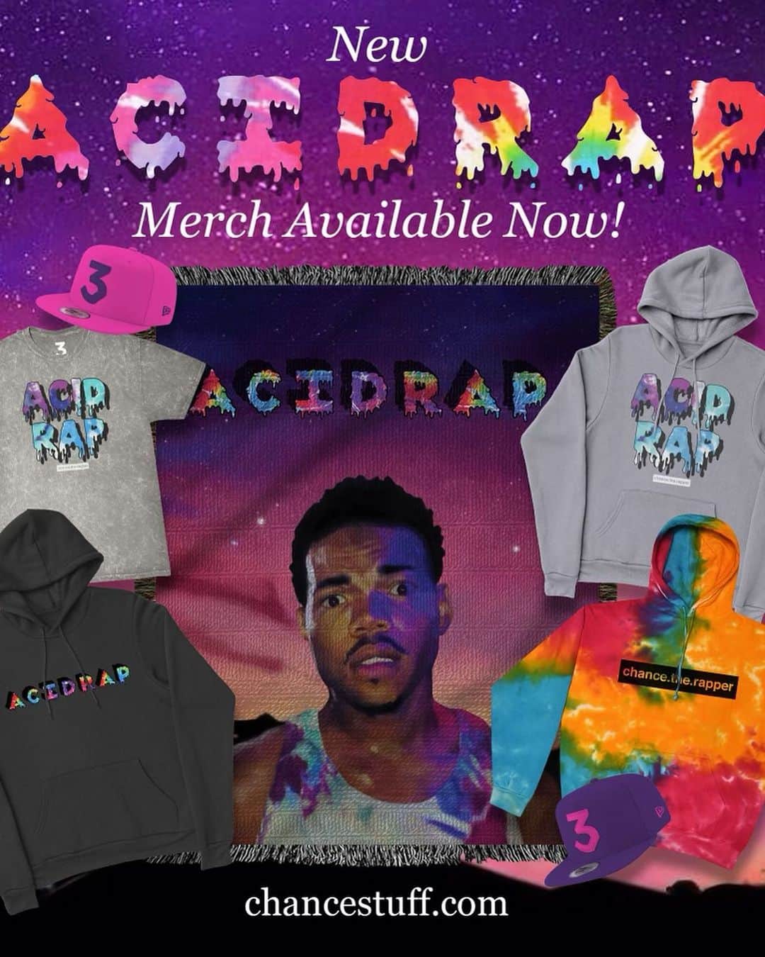 チャンス・ザ・ラッパーさんのインスタグラム写真 - (チャンス・ザ・ラッパーInstagram)「Acid Rap Turns 10, New Merch @ Shop.ChanceStuff.com #AcidRap10 #Chicago」5月2日 4時28分 - chancetherapper