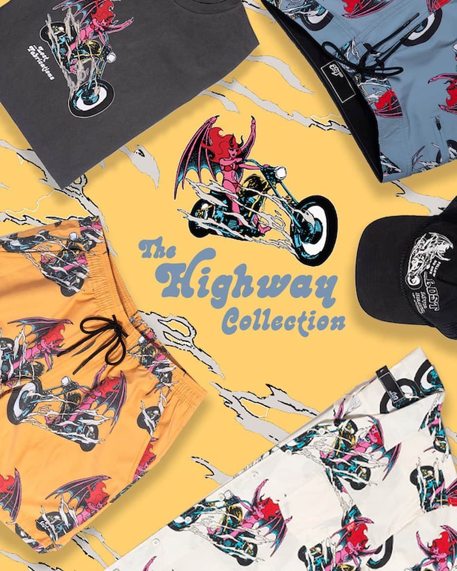 ロストのインスタグラム：「•THE HIGHWAY COLLECTION•   Because everybody needs a girl riding a Harley. #lostclothing #lostsurfboards」